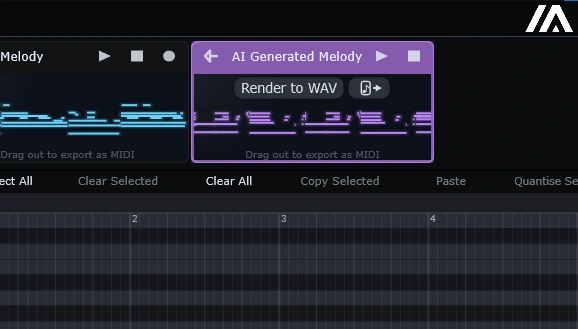 Render to WAV button on the AI Generated Melody clip in Difro